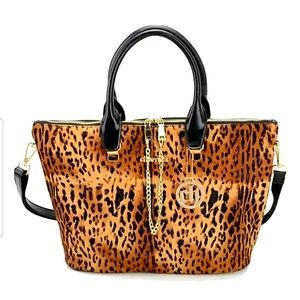 New Charmes Pony Hair & Black Leather Convertible Tote Handbag $248